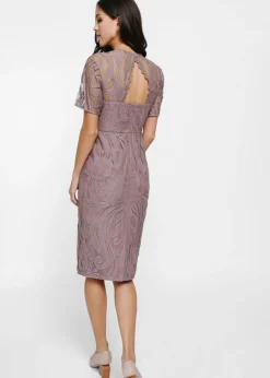 Maudine Lace Overlay Midi Dress