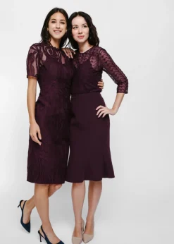 Maudine Lace Overlay Midi Dress
