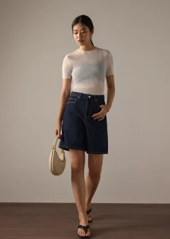 Megan Denim Mid Waist Bermuda Shorts