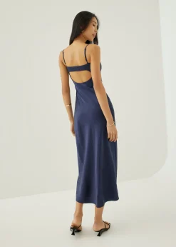 Merrel Padded Satin Maxi Dress