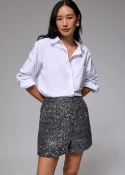 Metallic Tweed High Waist A-line Shorts