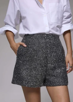 Metallic Tweed High Waist A-line Shorts