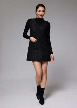Metallic Tweed V-neck Shift Mini Dress