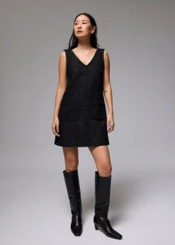 Metallic Tweed V-neck Shift Mini Dress