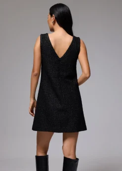 Metallic Tweed V-neck Shift Mini Dress