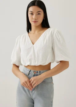 Milou Elastic Broderie Tie Back Blouse