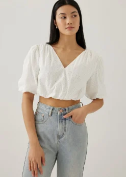 Milou Elastic Broderie Tie Back Blouse