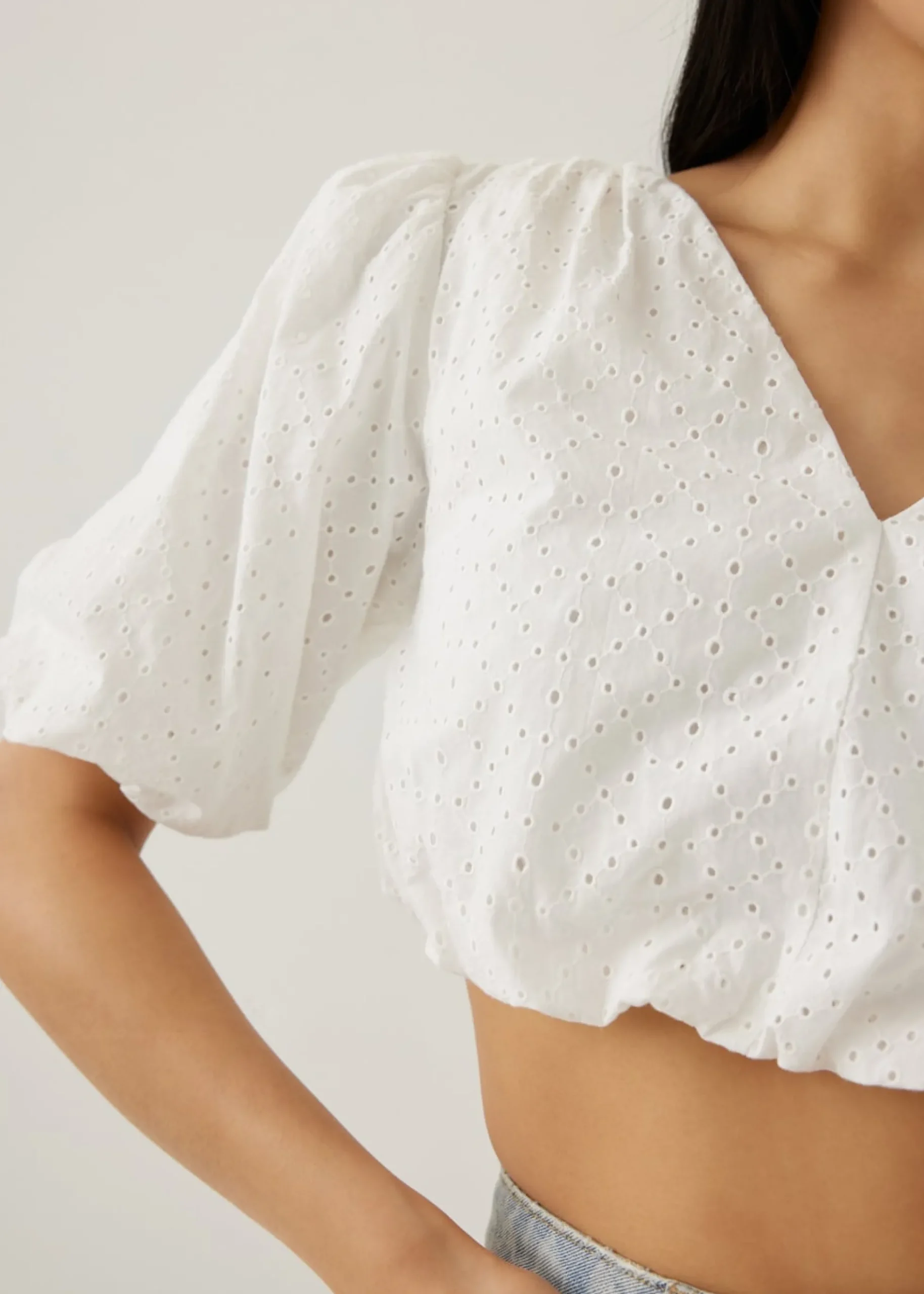 Milou Elastic Broderie Tie Back Blouse