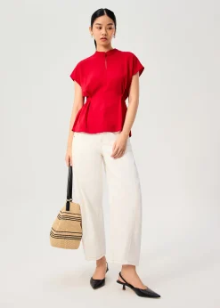 Ming Side Elastic Mandarin Collar Blouse
