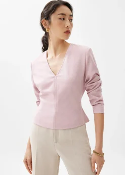 Moon Shoulder Padded Melange V-neck Top