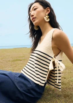 Multi-way Striped Knit Side Tie Top