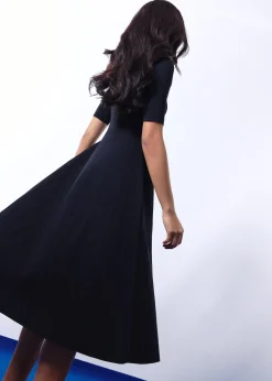 Mutya Contour Knit Boat Neck Fit & Flare Midi Dress