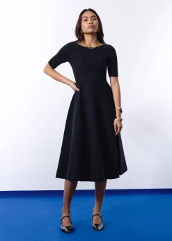 Mutya Contour Knit Boat Neck Fit & Flare Midi Dress