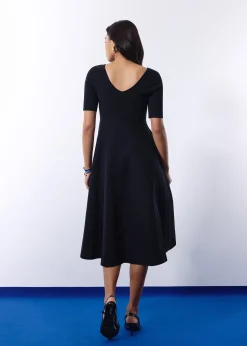 Mutya Contour Knit Boat Neck Fit & Flare Midi Dress