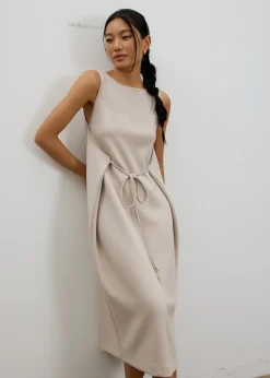 Neoprene Boat Neck Shift Midaxi Dress