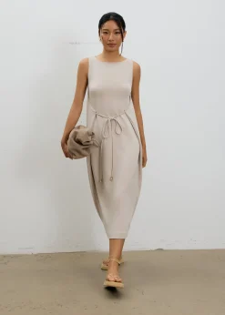 Neoprene Boat Neck Shift Midaxi Dress