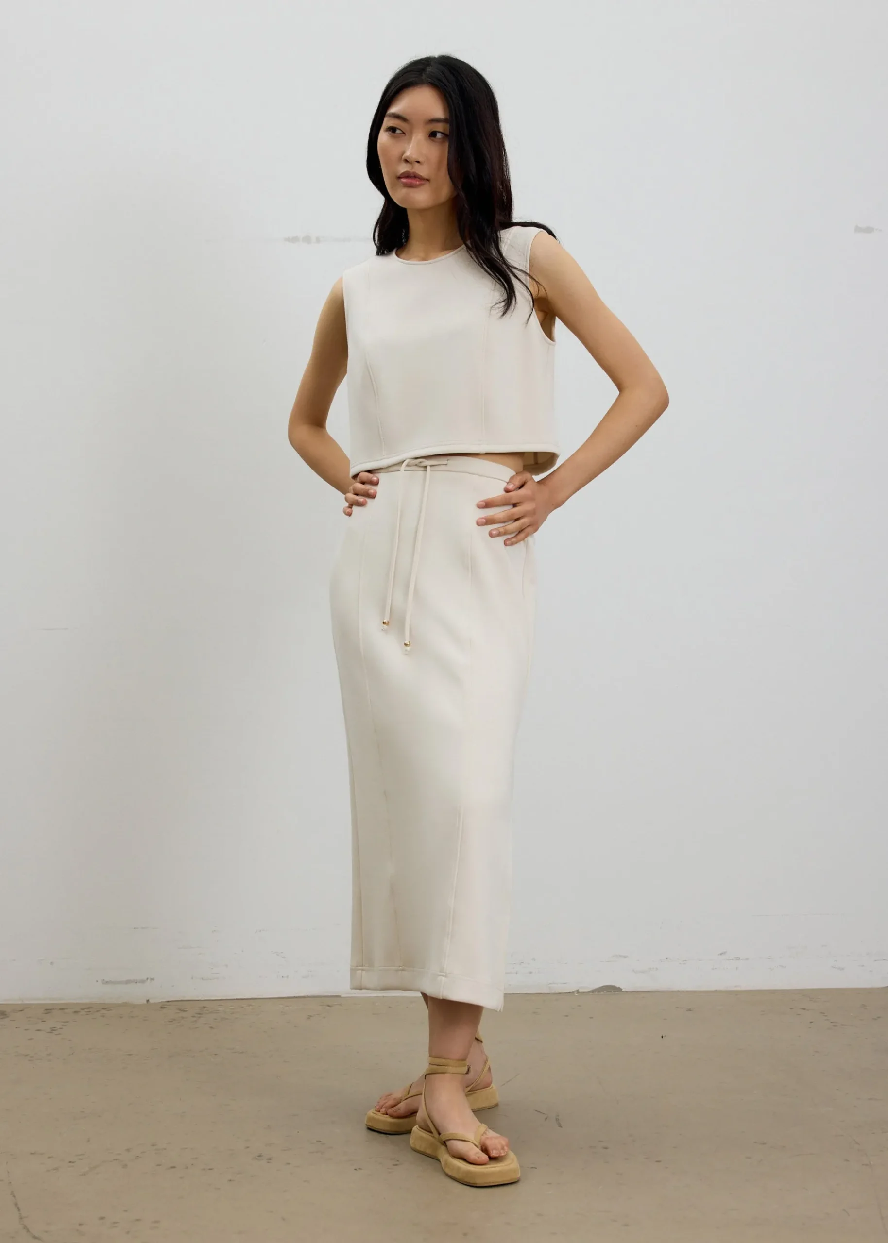 Neoprene High Waist Column Midaxi Skirt