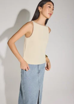 Nikki Relaxed Contrast Knit Boat Neck Tank Top