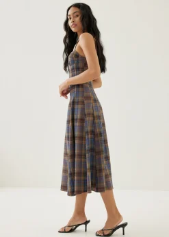 Norie Padded Plaid Sweetheart Midi Dress