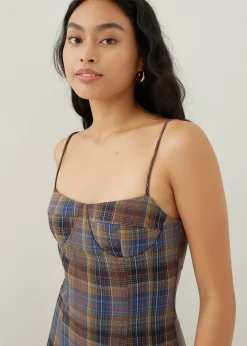 Norie Padded Plaid Sweetheart Midi Dress