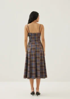 Norie Padded Plaid Sweetheart Midi Dress