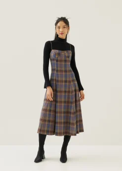 Norie Padded Plaid Sweetheart Midi Dress