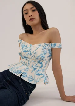 Off Shoulder Peplum Top in Tidal Blooms