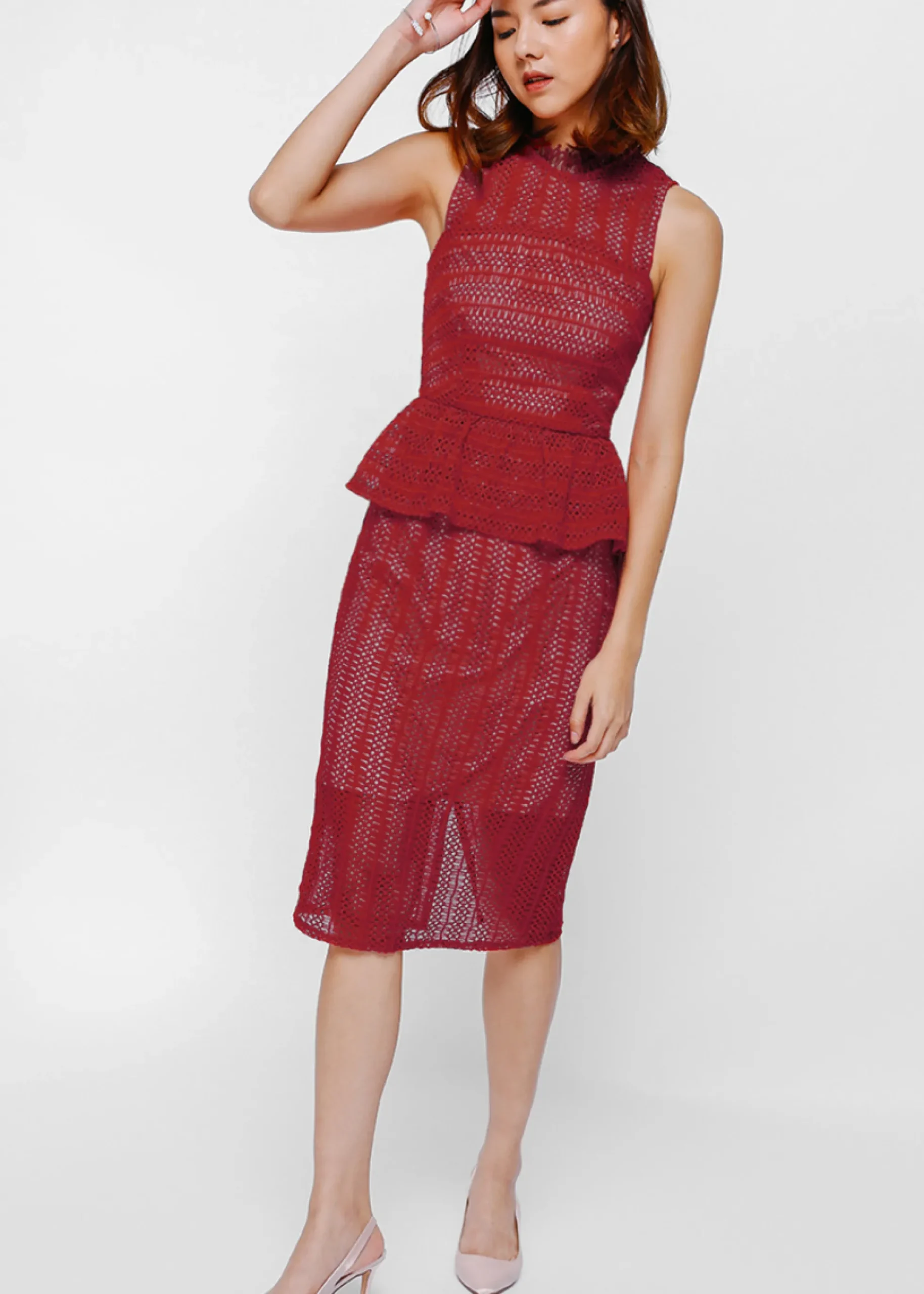 Oleanda Crochet Lace Peplum Dress