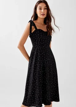 Olyvia Tie Shoulder Textured Polka Dot Dress