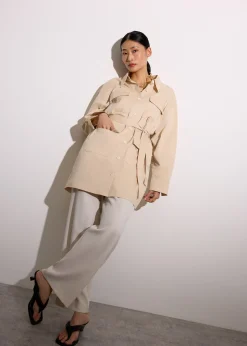 Oversized Cotton Twill Button Down Utility Shirt Dress