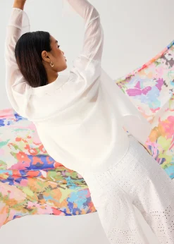 Oversized Sheer Lyocell Collared Poet Sleeve Blouse