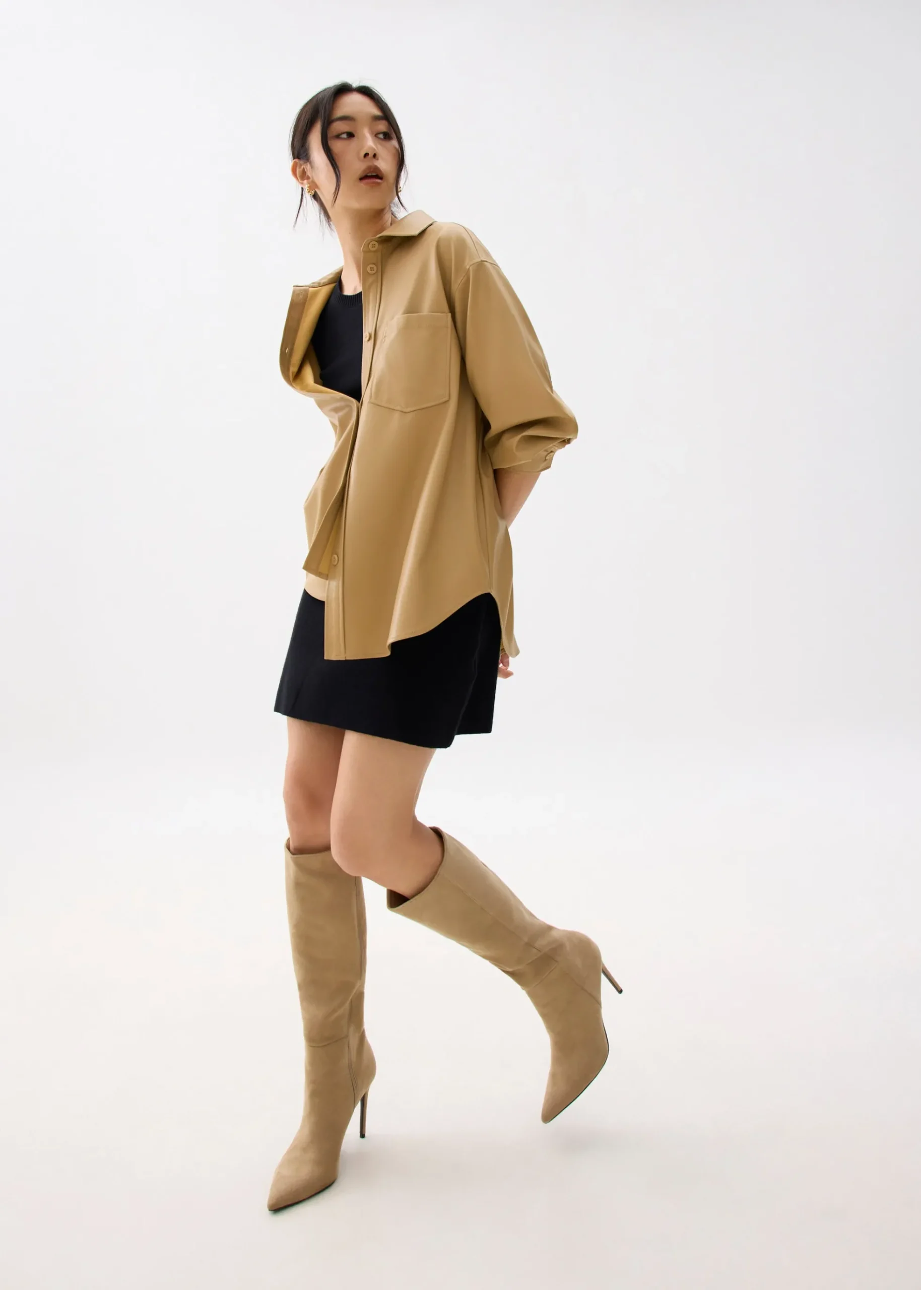 Oversized Vegan Leather Collared Shirt