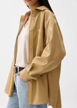 Oversized Vegan Leather Collared Shirt