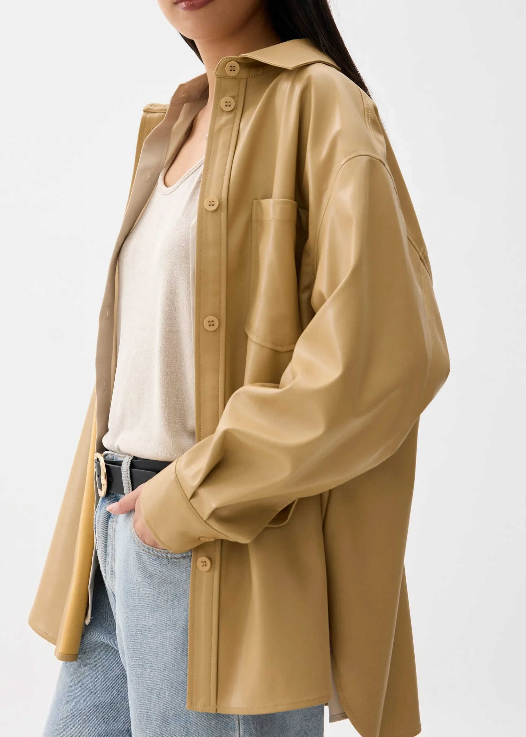 Oversized Vegan Leather Collared Shirt