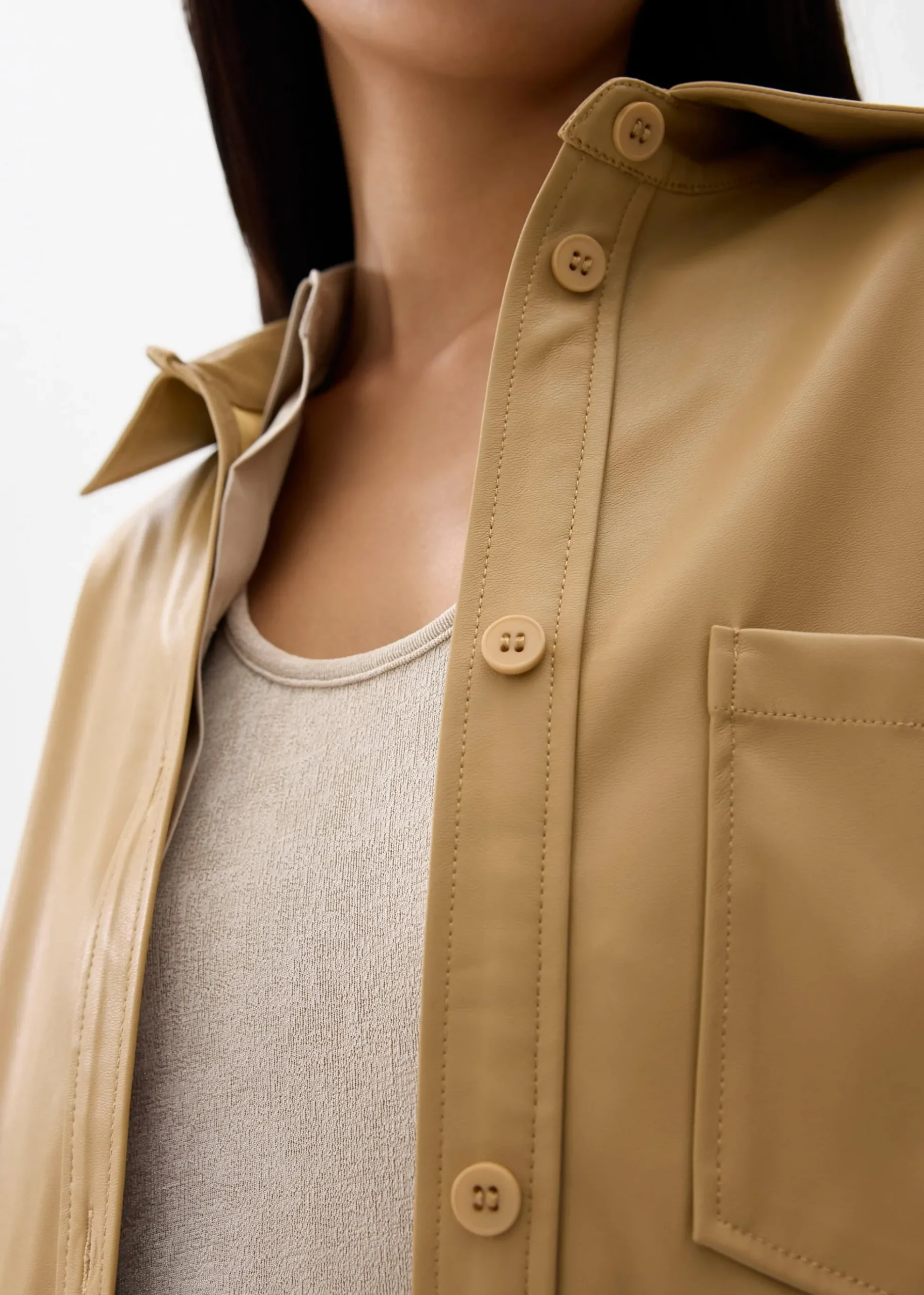 Oversized Vegan Leather Collared Shirt