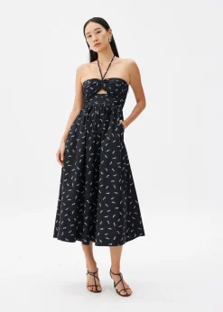 Padded Cotton Fit & Flare Midaxi Dress