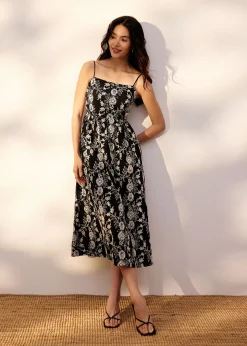 Padded Floral Broderie Fit & Flare Midaxi Dress