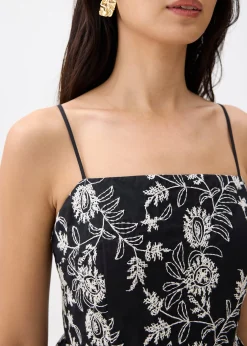 Padded Floral Broderie Fit & Flare Midaxi Dress