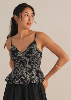 Padded Floral Peplum Camisole Top