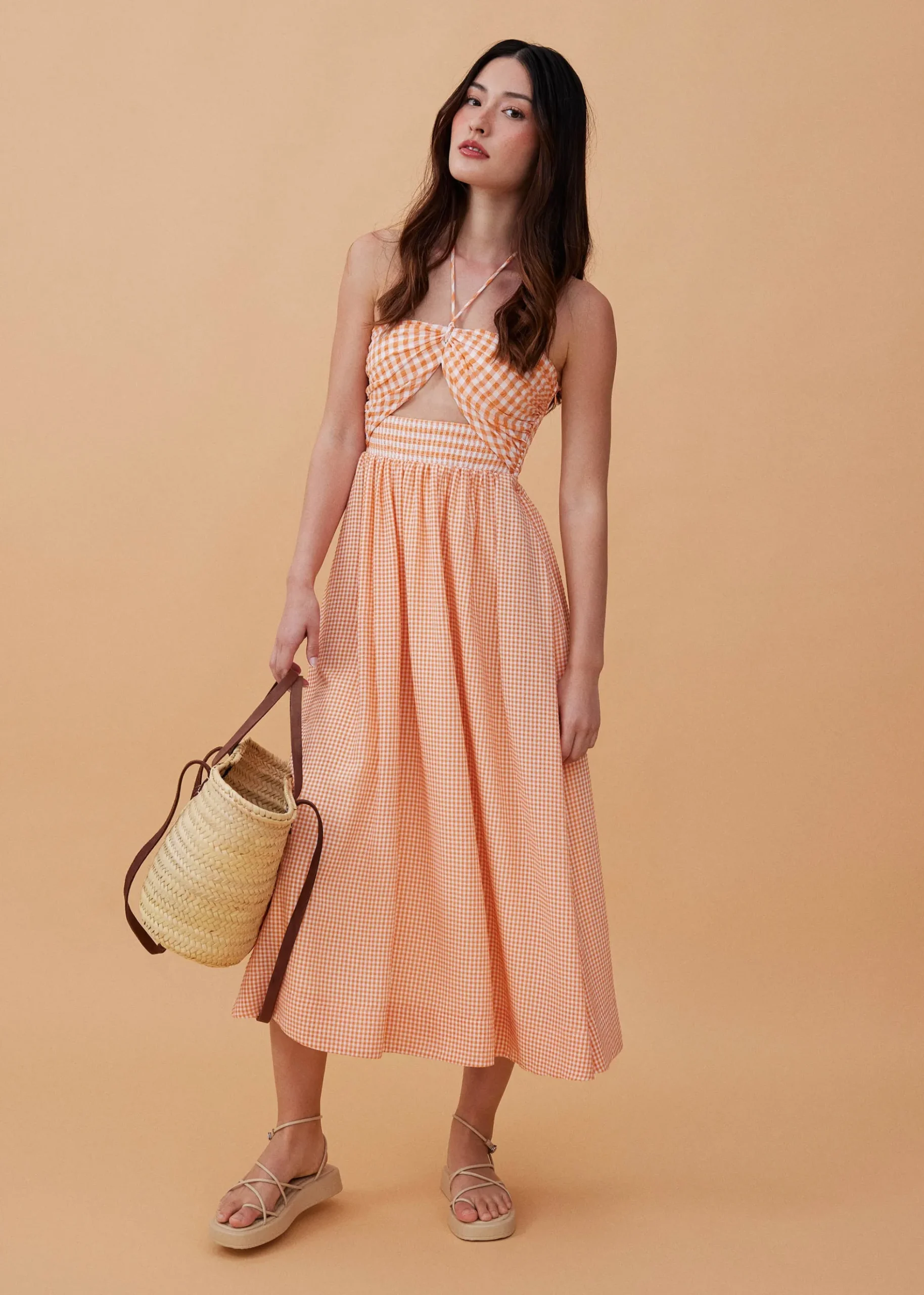Padded Gingham Fit & Flare Midaxi Dress