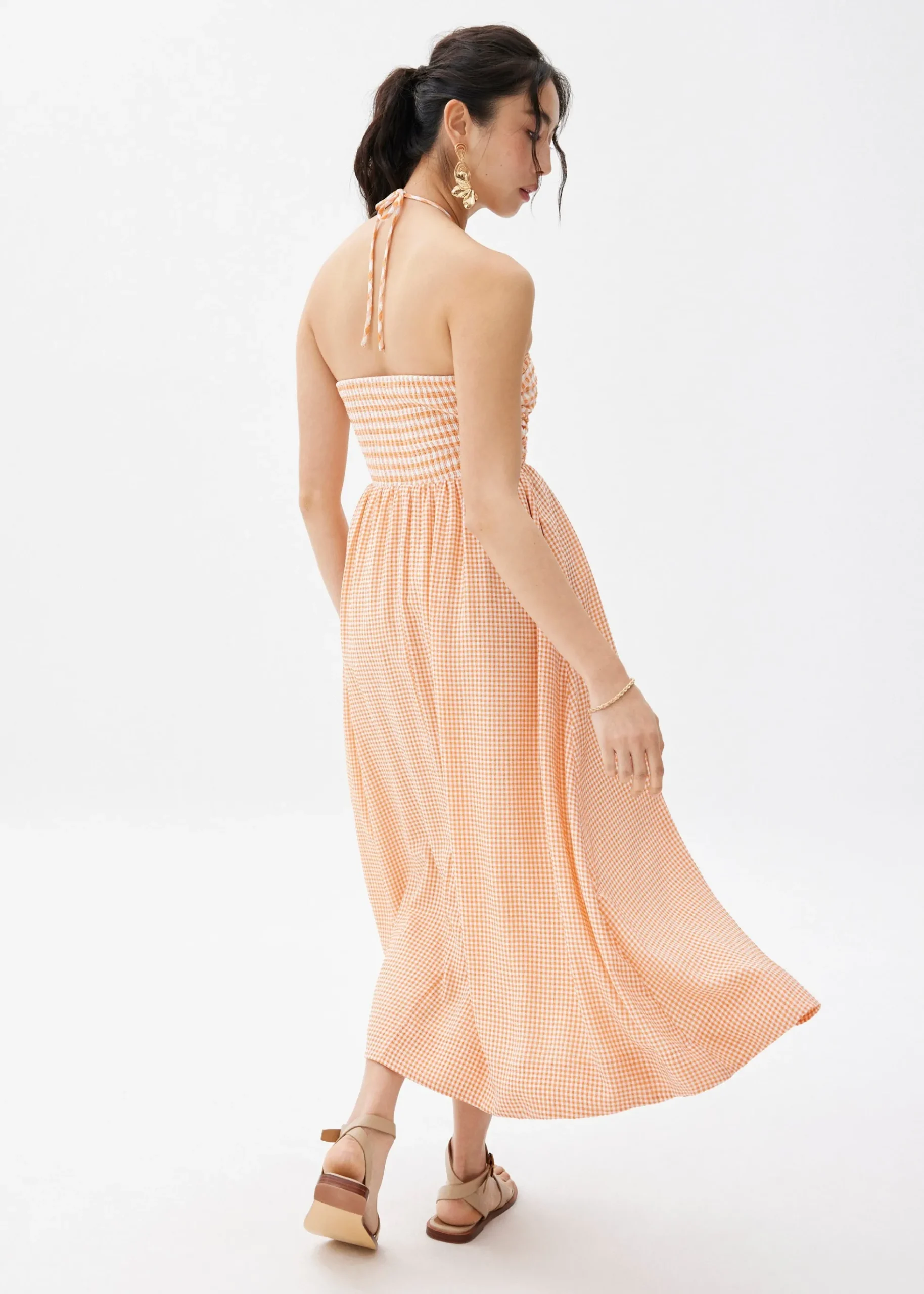 Padded Gingham Fit & Flare Midaxi Dress