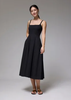 Padded Striped Fit & Flare Midaxi Dress