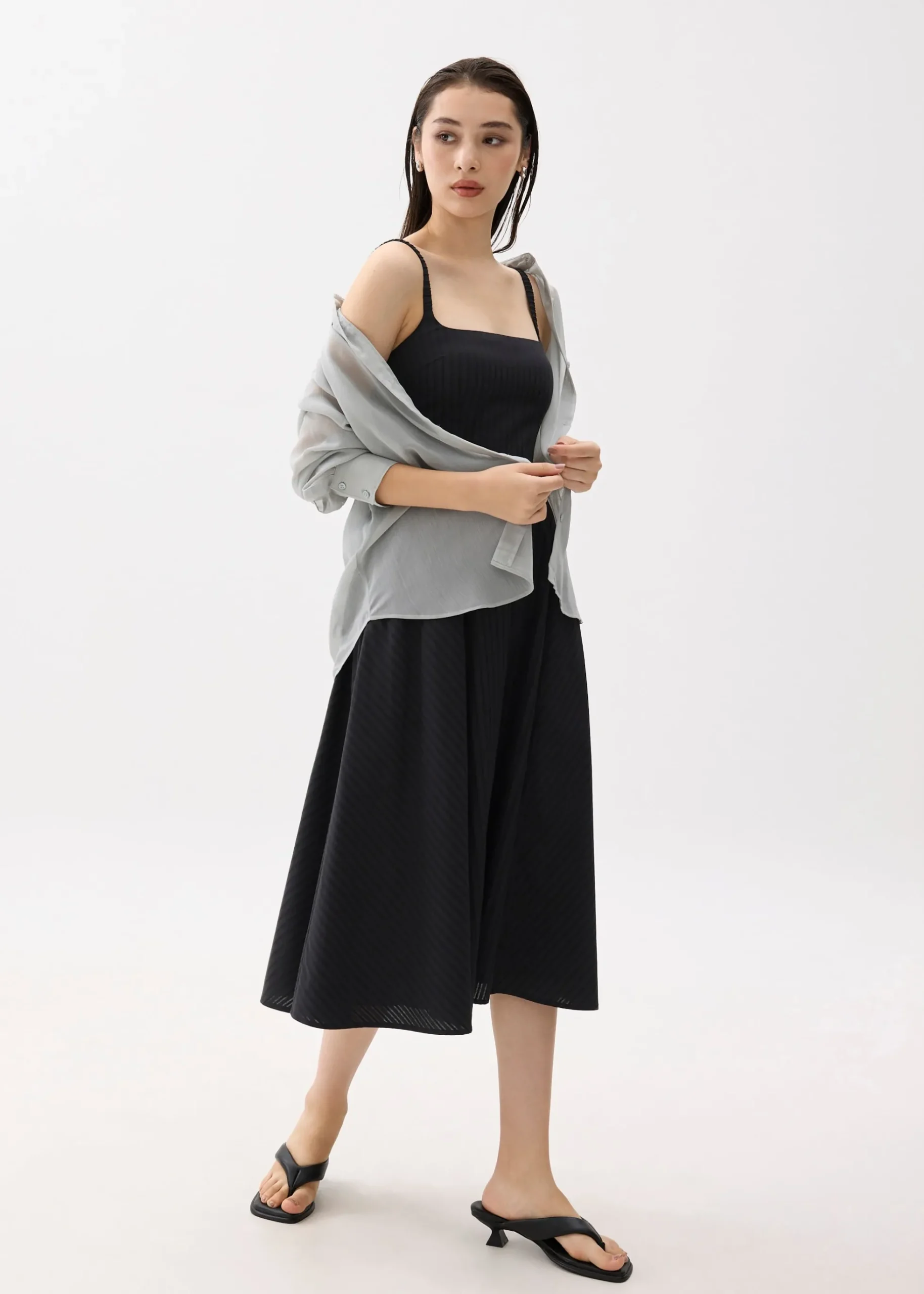 Padded Striped Fit & Flare Midaxi Dress