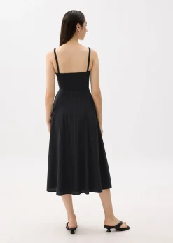 Padded Striped Fit & Flare Midaxi Dress