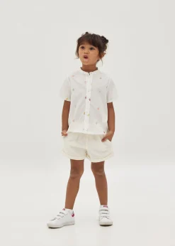 Paislie Cotton Mandarin Collar Unisex Top in Tidal Daydream