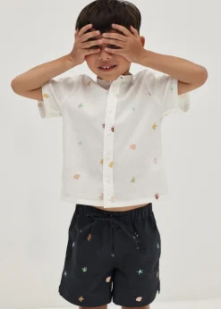 Paislie Cotton Mandarin Collar Unisex Top in Tidal Daydream