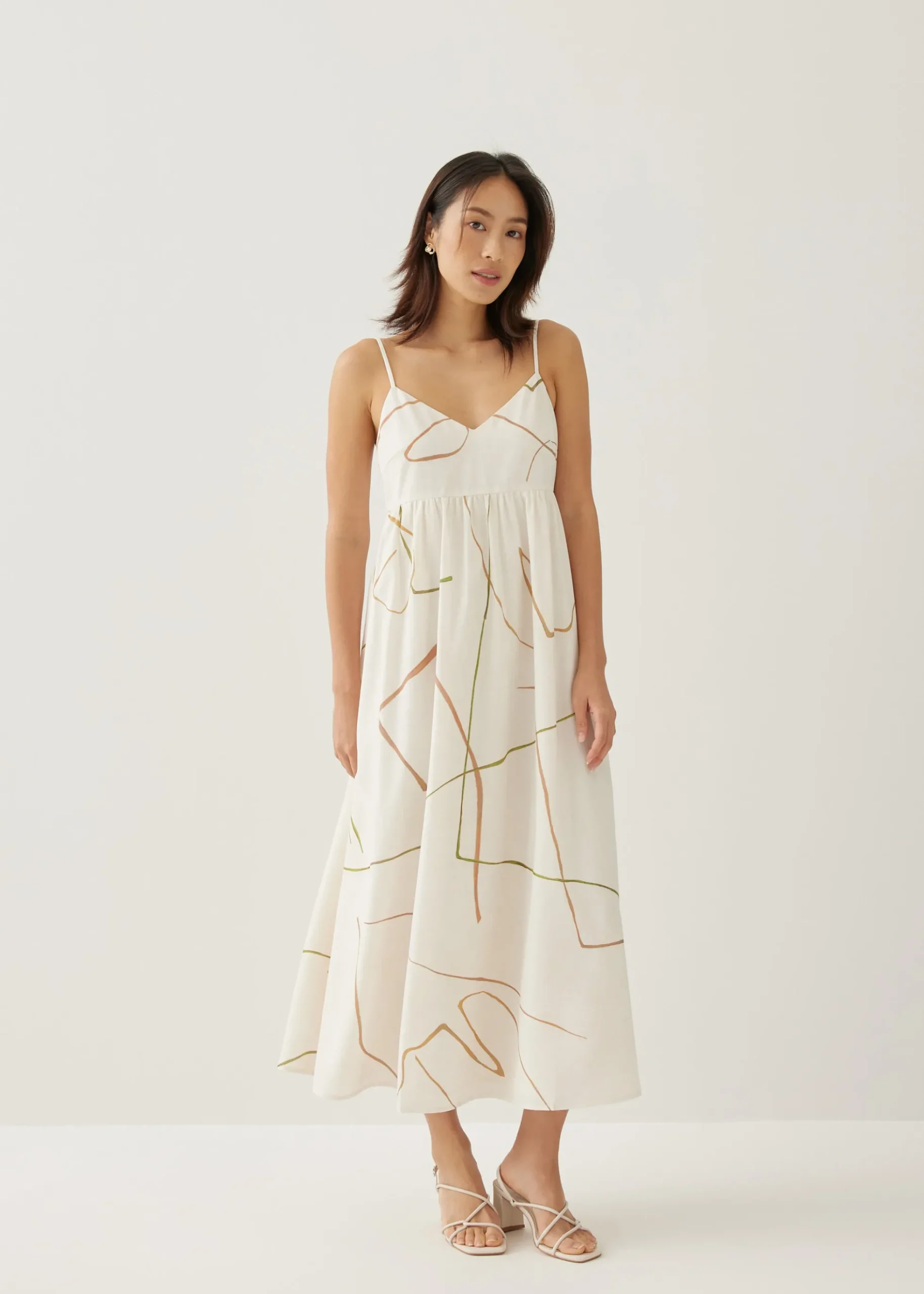 Patrize V-neck Babydoll Midi Dress in Golden Hour