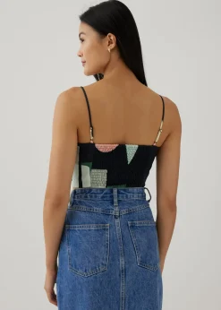Pauline Padded Smocked Back Top in Terra Blocks