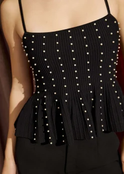 Pearl Embellished Peplum Knit Camisole Top