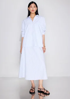 Pearl Embellished Pinstripe Flare Midaxi Skirt